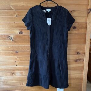 J. Jill Black Short-Sleeve Button Front Mini Dress